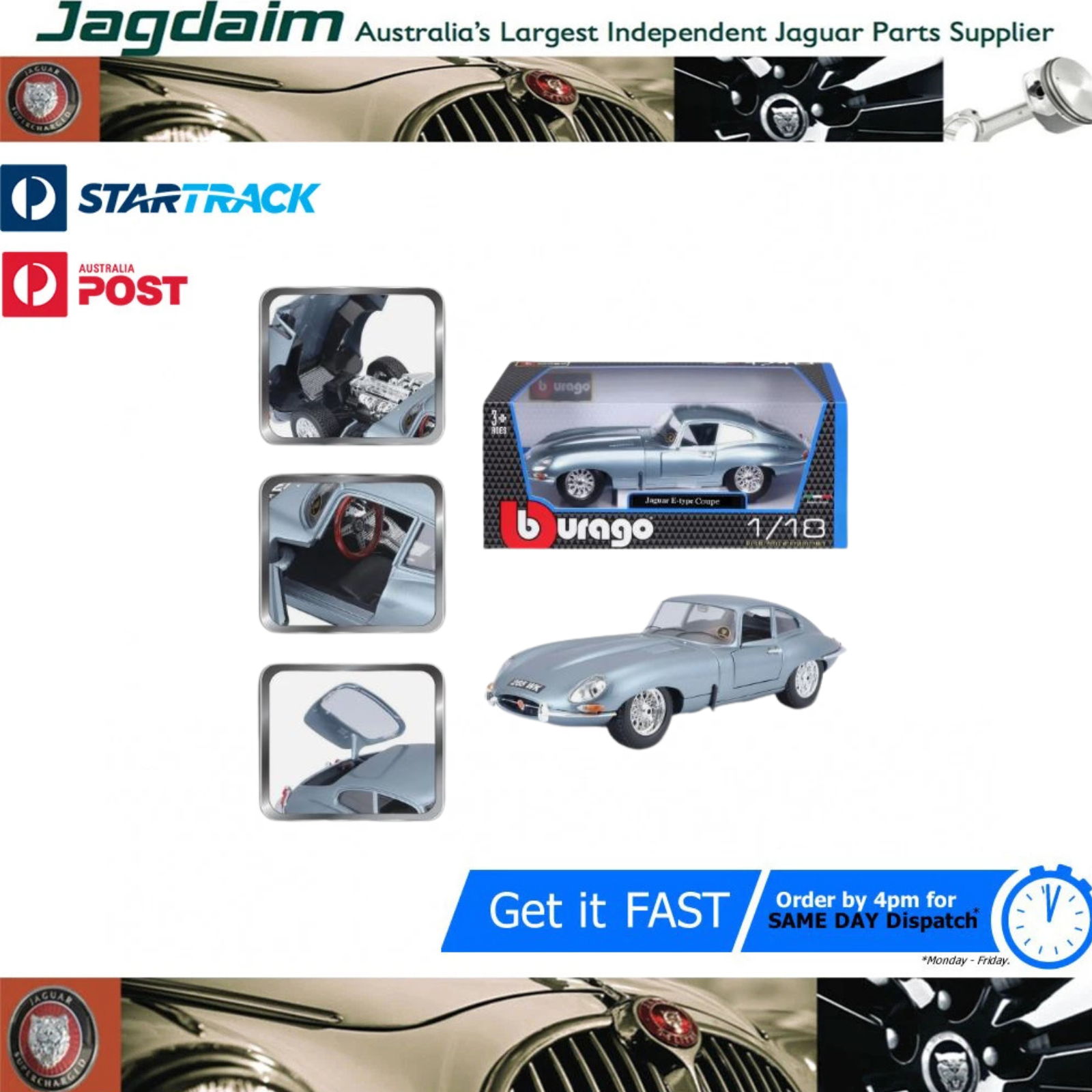 57-36.png New Jaguar E-Type FHC 1:18 Diecast Scale Model SBS8335 - Image 1